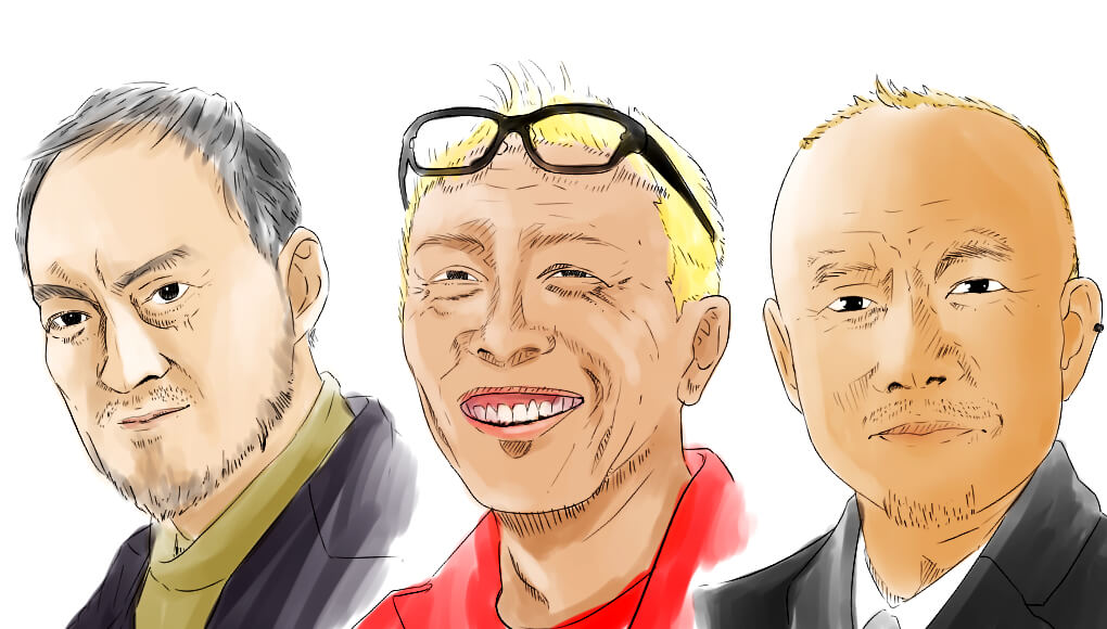 所ジョージ、渡辺謙、竹中直人の3人の似顔絵