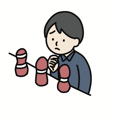 早漏改善のためにオナホを選んでいる男性のイラスト